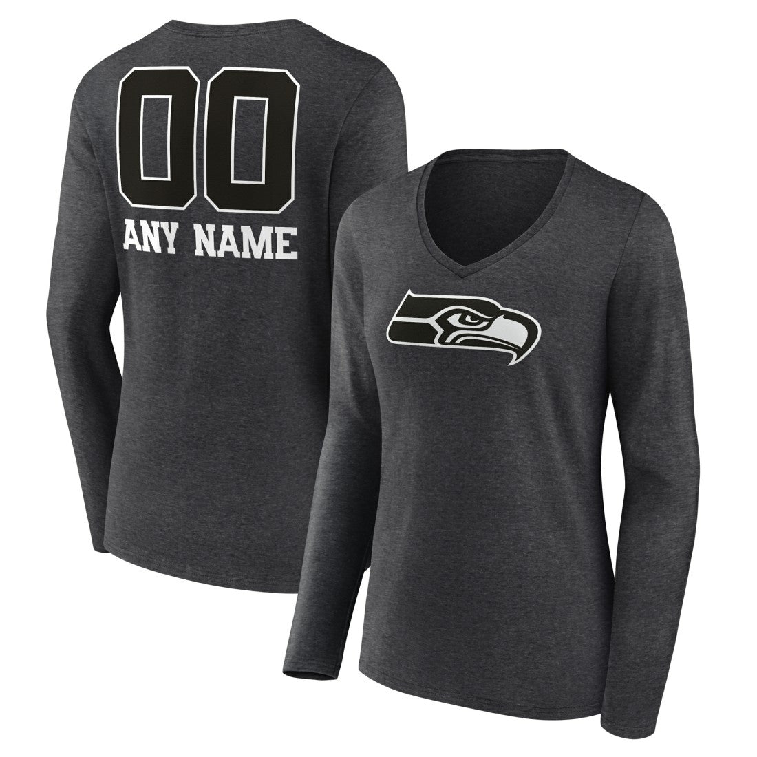 NFL Seattle Seahawks Women's Personalized Name & Number Monochrome V-neck T-Shirt