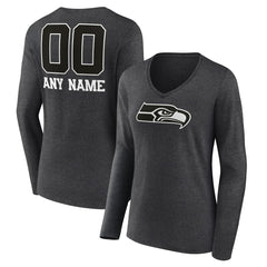 NFL Seattle Seahawks Women's Personalized Name & Number Monochrome V-neck T-Shirt
