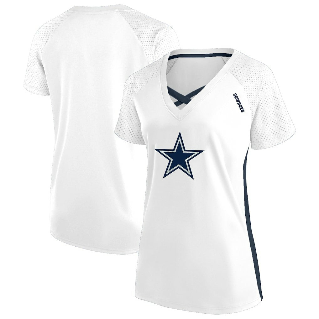 NFL Dallas Cowboys Women's Plus Size Glitter Lace-Up V- Neck T-Shirt