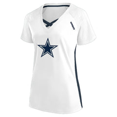 NFL Dallas Cowboys Women's Plus Size Glitter Lace-Up V- Neck T-Shirt