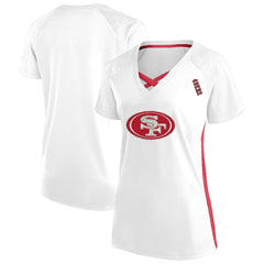 NFL San Francisco 49ers Women's Plus Size Glitter Lace-Up V- Neck T-Shirt