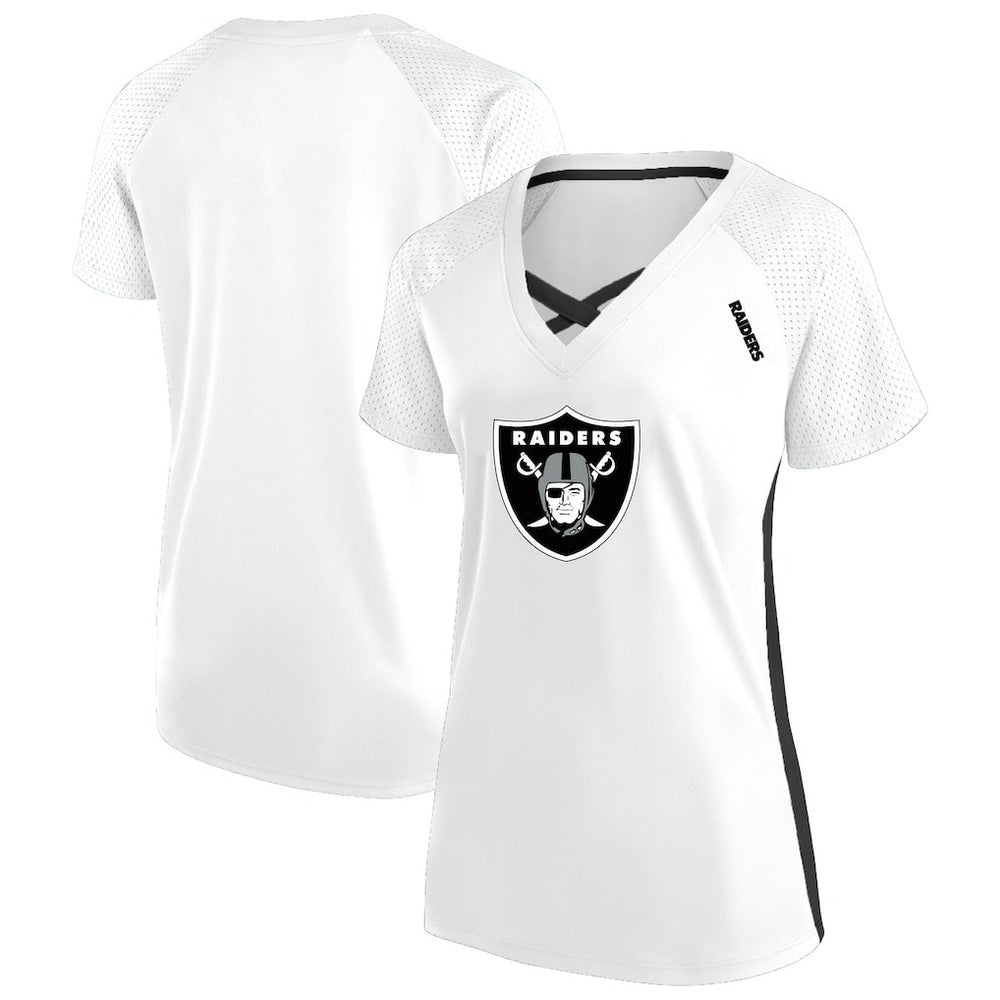 NFL Las Vegas Raiders Women's Plus Size Glitter Lace-Up V- Neck T-Shirt