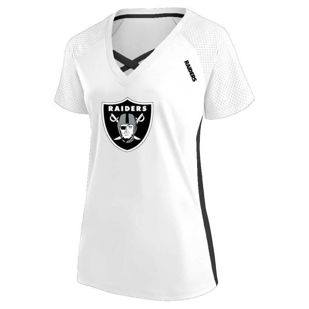 NFL Las Vegas Raiders Women's Plus Size Glitter Lace-Up V- Neck T-Shirt
