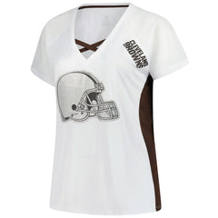 NFL Cleveland Browns Women's Plus Size Glitter Lace-Up V- Neck T-Shirt