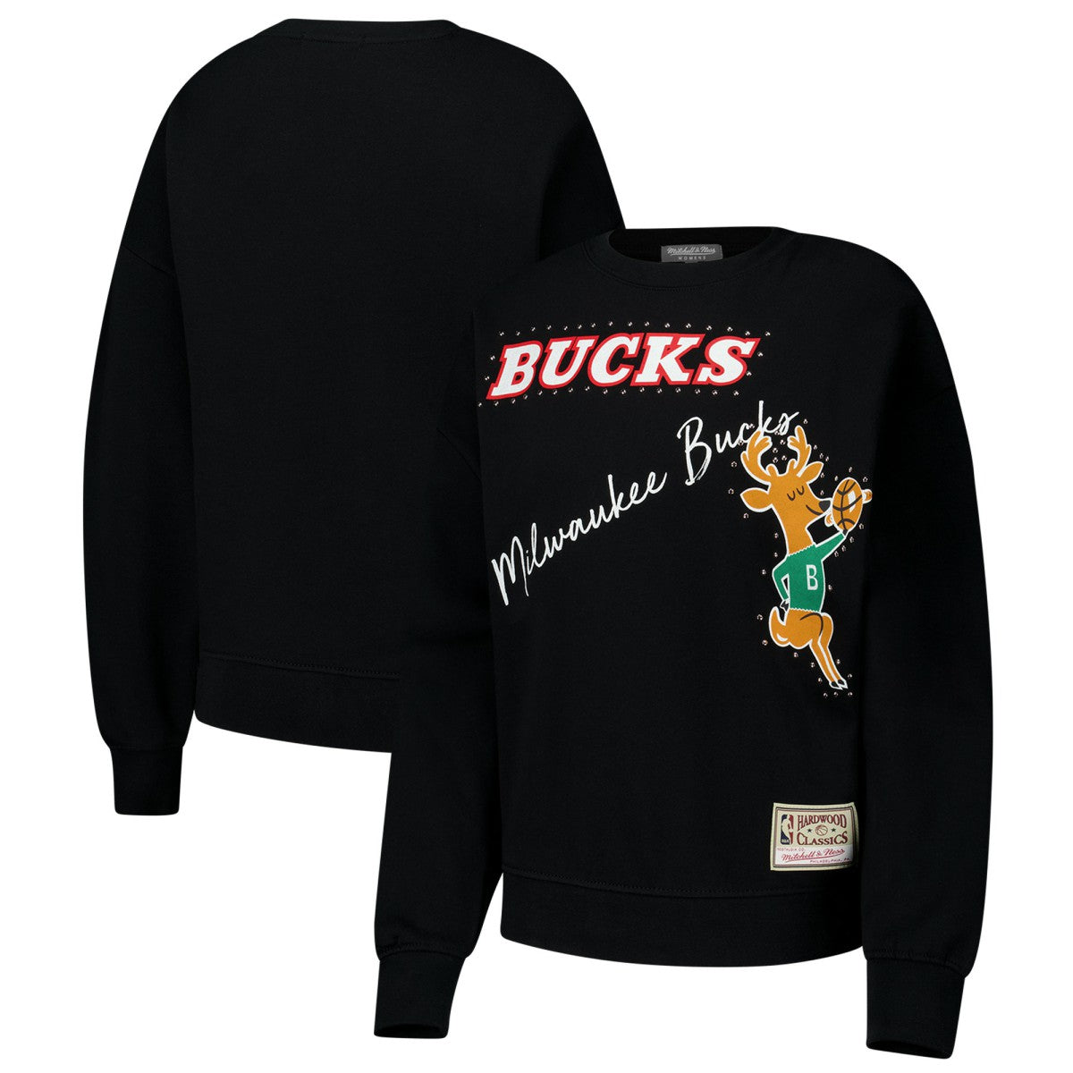 Milwaukee Bucks Women's Hardwood Classics Home Team Pullover Sweatshirt - Black | Mitchell & Ness cheap
