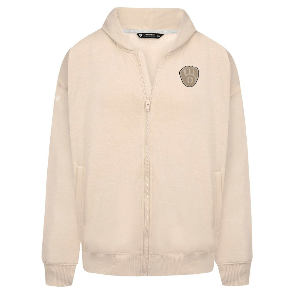 Milwaukee Brewers Levelwear Uphill Oversized Full-Zip Hoodie - Khaki