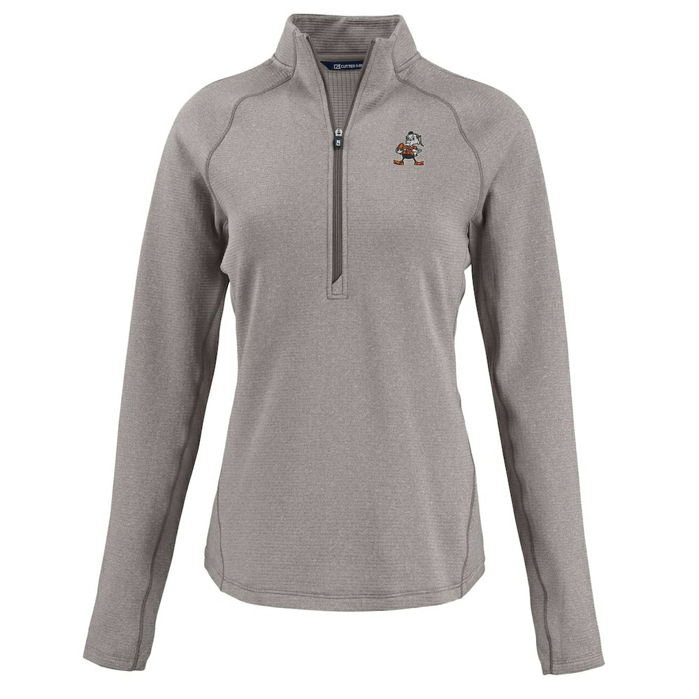 NFL Cleveland Browns Cutter & Buck Women's Peshastin Eco Fleece Recycled Tri-Blend Raglan Half-Zip Jacket