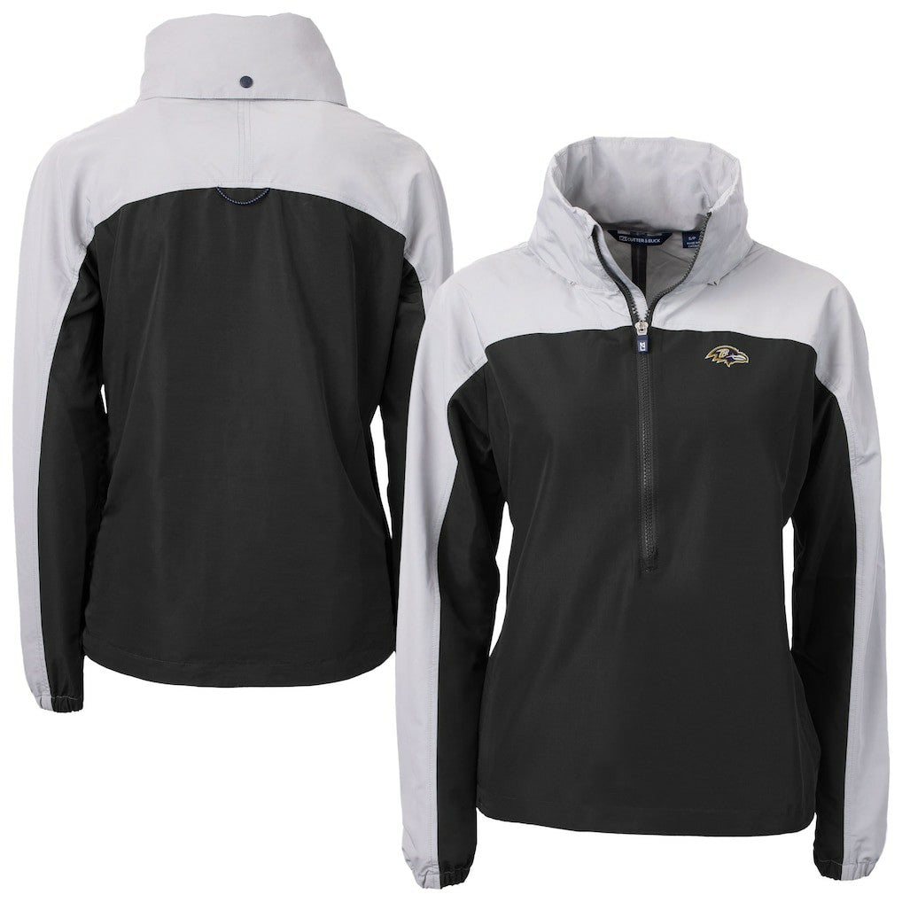 NFL Baltimore Ravens Cutter & Buck Women's Charter Eco Recycled Half-Zip Hooded Anorak Jacket