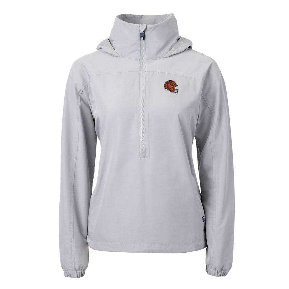NFL Cincinnati Bengals Cutter & Buck Women's Charter Eco Recycled Half-Zip Hooded Anorak Jacket