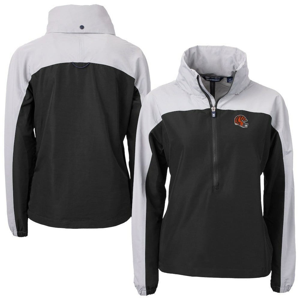 NFL Cincinnati Bengals Cutter & Buck Women's Charter Eco Recycled Half-Zip Hooded Anorak Jacket
