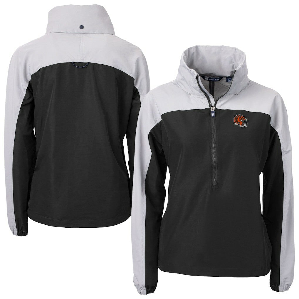 NFL Cincinnati Bengals Cutter & Buck Women's Charter Eco Recycled Half-Zip Hooded Anorak Jacket