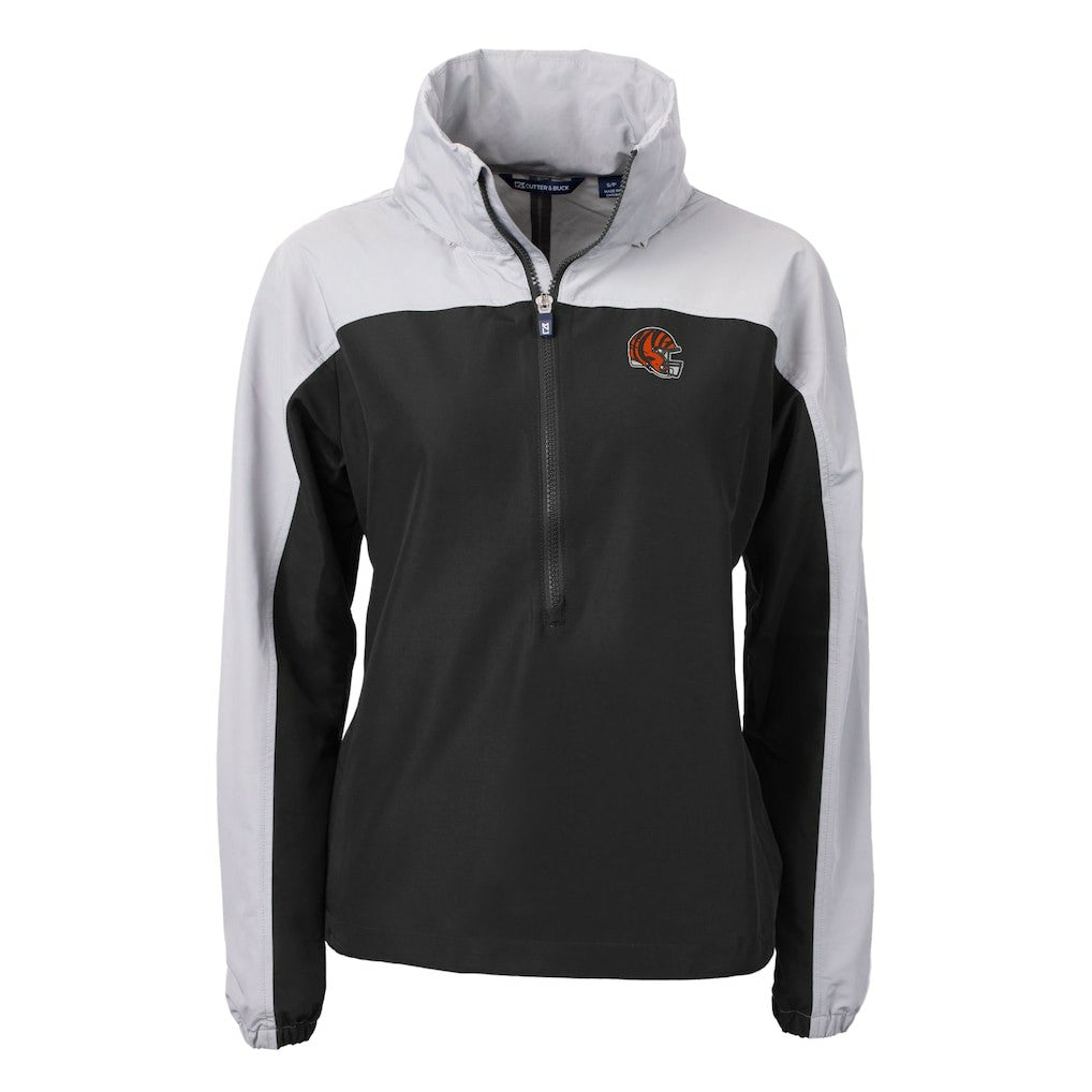 NFL Cincinnati Bengals Cutter & Buck Women's Charter Eco Recycled Half-Zip Hooded Anorak Jacket