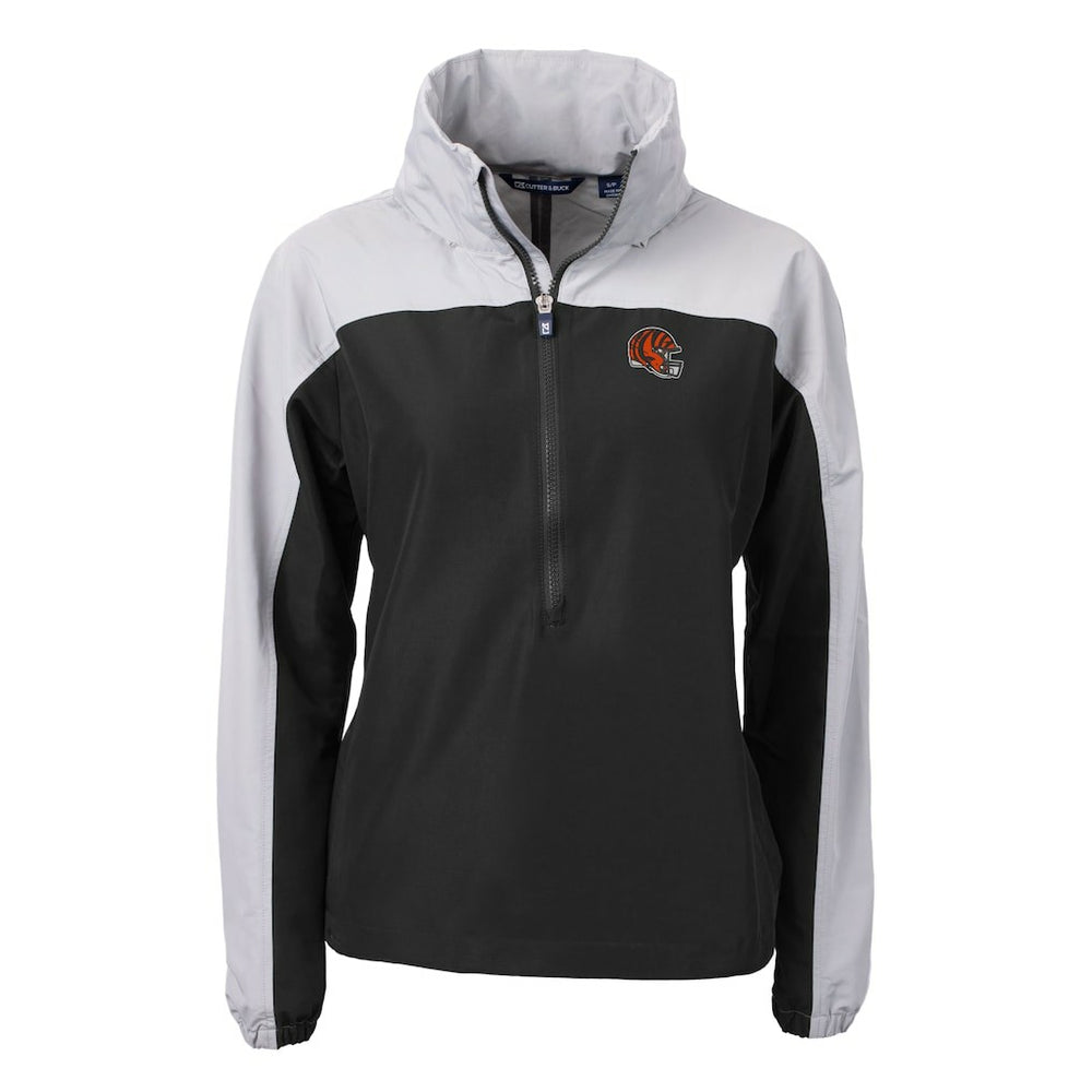 NFL Cincinnati Bengals Cutter & Buck Women's Charter Eco Recycled Half-Zip Hooded Anorak Jacket