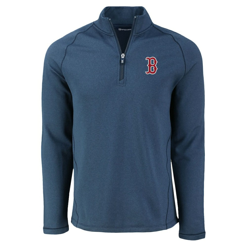 Boston Red Sox Cutter & Buck Peshastin Eco Fleece Recycled Raglan Quarter-Zip Top - Heather Navy