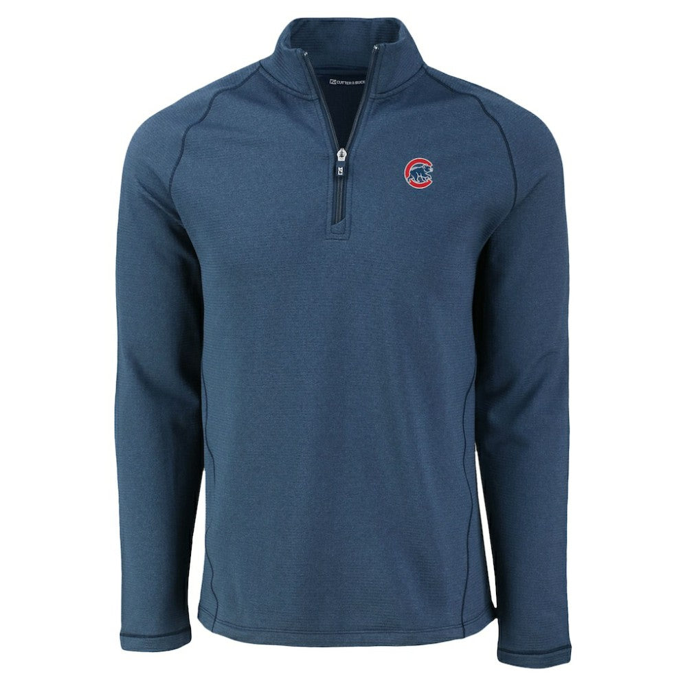 Chicago Cubs Cutter & Buck Peshastin Eco Fleece Recycled Raglan Quarter-Zip Top - Heather Navy