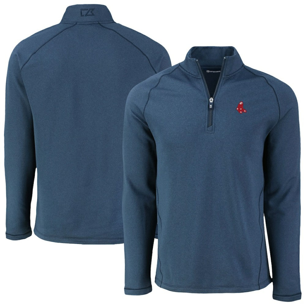 Boston Red Sox Cutter & Buck Peshastin Eco Fleece Recycled Raglan Quarter-Zip Top - Heather Navy