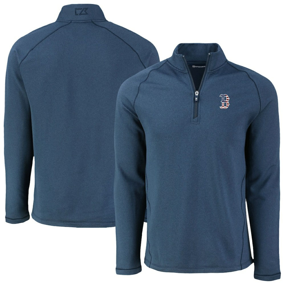 Boston Red Sox Cutter & Buck Peshastin Eco Fleece Recycled Raglan Quarter-Zip Top - Heather Navy