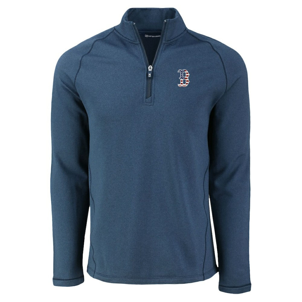 Boston Red Sox Cutter & Buck Peshastin Eco Fleece Recycled Raglan Quarter-Zip Top - Heather Navy