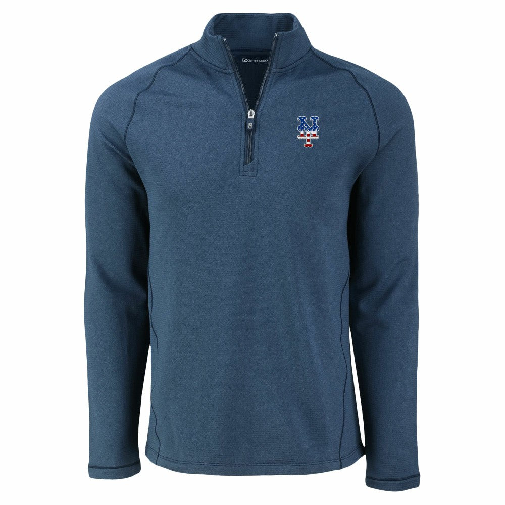 New York Mets Cutter & Buck Peshastin Eco Fleece Recycled Raglan Quarter-Zip Top - Heather Navy