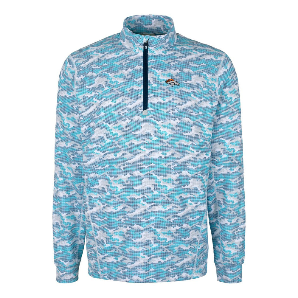 NFL Denver Broncos Cutter & Buck Traverse Camo Print Stretch Quarter-Zip Pullover Top
