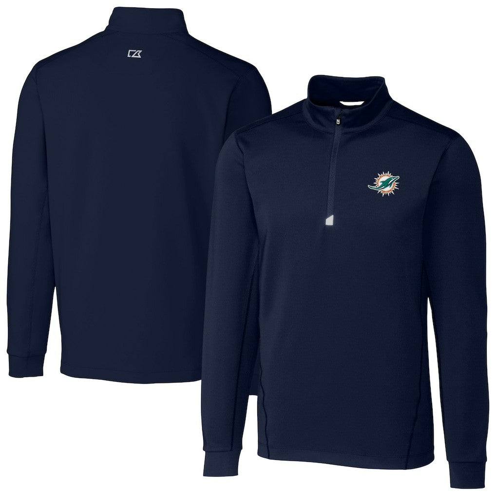 NFL Miami Dolphins Cutter & Buck Big & Tall Traverse Eco Tri-Blend DryTec Quarter-Zip Jacket