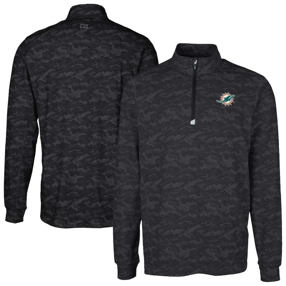 NFL Miami Dolphins Cutter & Buck Big & Tall Traverse Eco Camo Tri-Blend DryTec Quarter-Zip Jacket