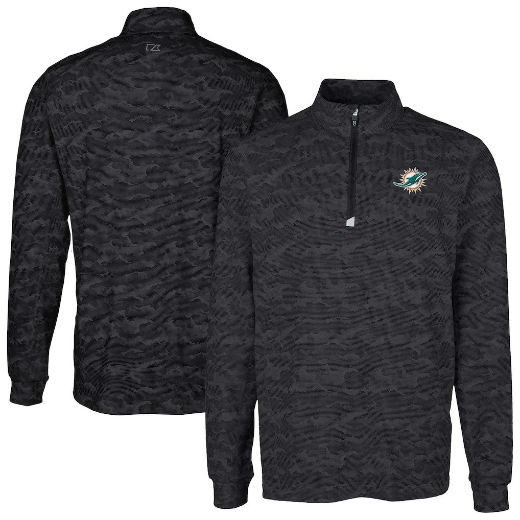 NFL Miami Dolphins Cutter & Buck Big & Tall Traverse Eco Camo Tri-Blend DryTec Quarter-Zip Jacket