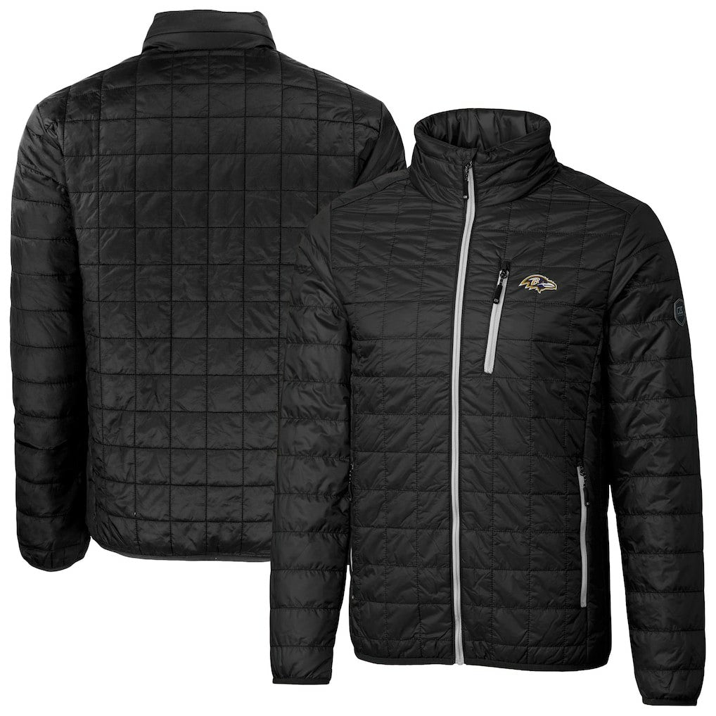 NFL Baltimore Ravens Cutter & Buck Big & Tall Rainier PrimaLoft Eco Insulated Full-Zip Hoodie Puffer Jacket