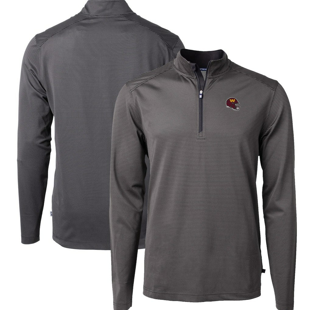 NFL Washington Commanders Cutter & Buck Big & Tall Virtue Eco Pique Micro Stripe Tri-Blend Quarter-Zip Jacket