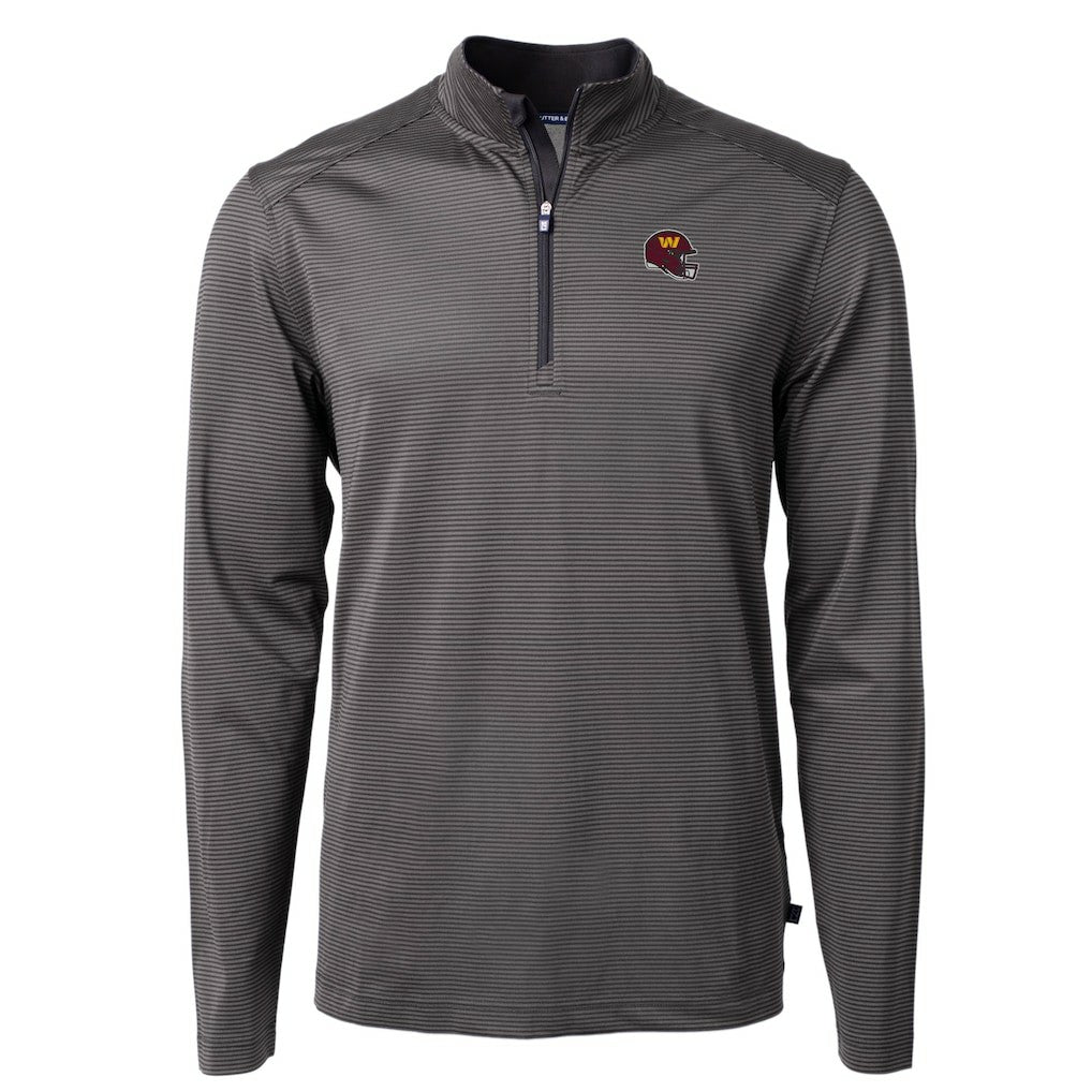 NFL Washington Commanders Cutter & Buck Big & Tall Virtue Eco Pique Micro Stripe Tri-Blend Quarter-Zip Jacket