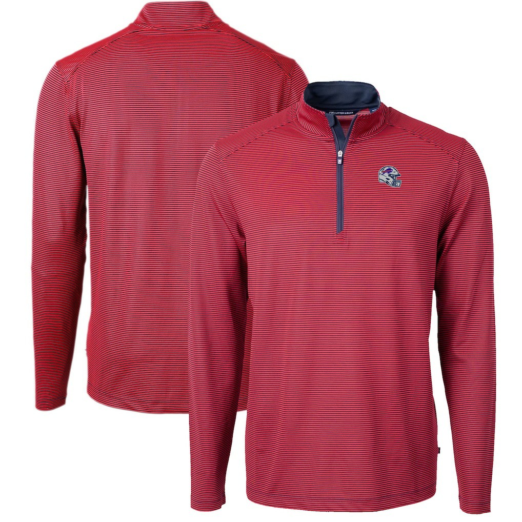 NFL Buffalo Bills Cutter & Buck Big & Tall Virtue Eco Pique Micro Stripe Tri-Blend Quarter-Zip Jacket