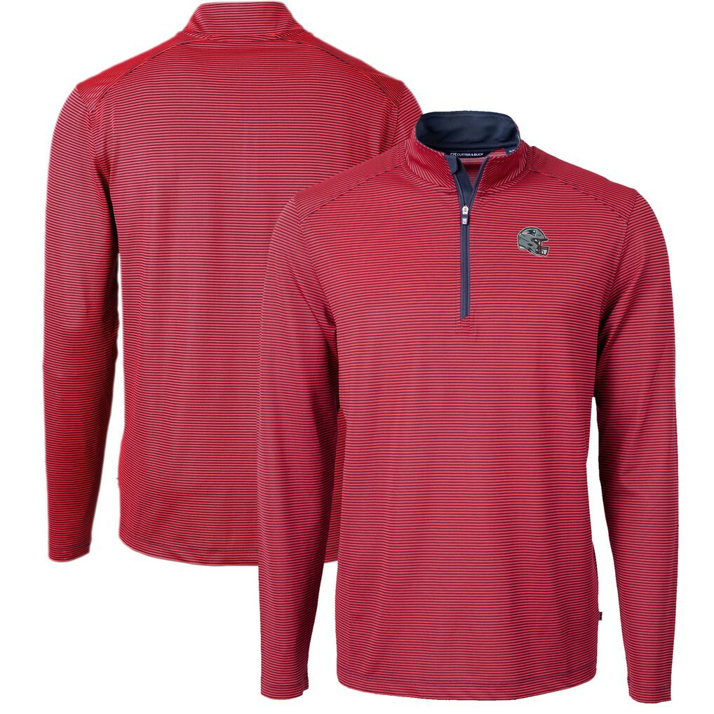NFL New England Patriots Cutter & Buck Big & Tall Virtue Eco Pique Micro Stripe Tri-Blend Quarter-Zip Jacket