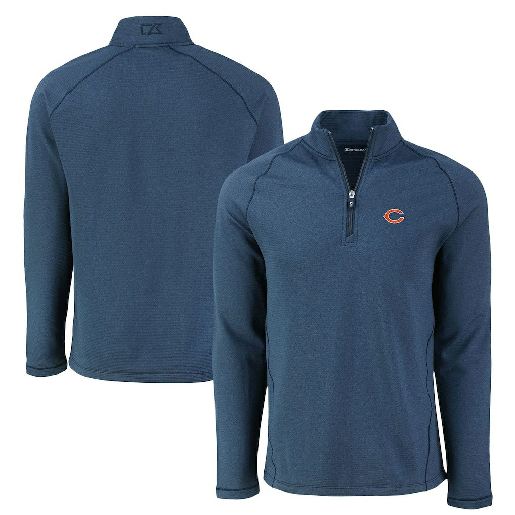 NFL Chicago Bears Cutter & Buck Peshastin Eco Fleece Tri-Blend Raglan Recycled Quarter-Zip Jacket