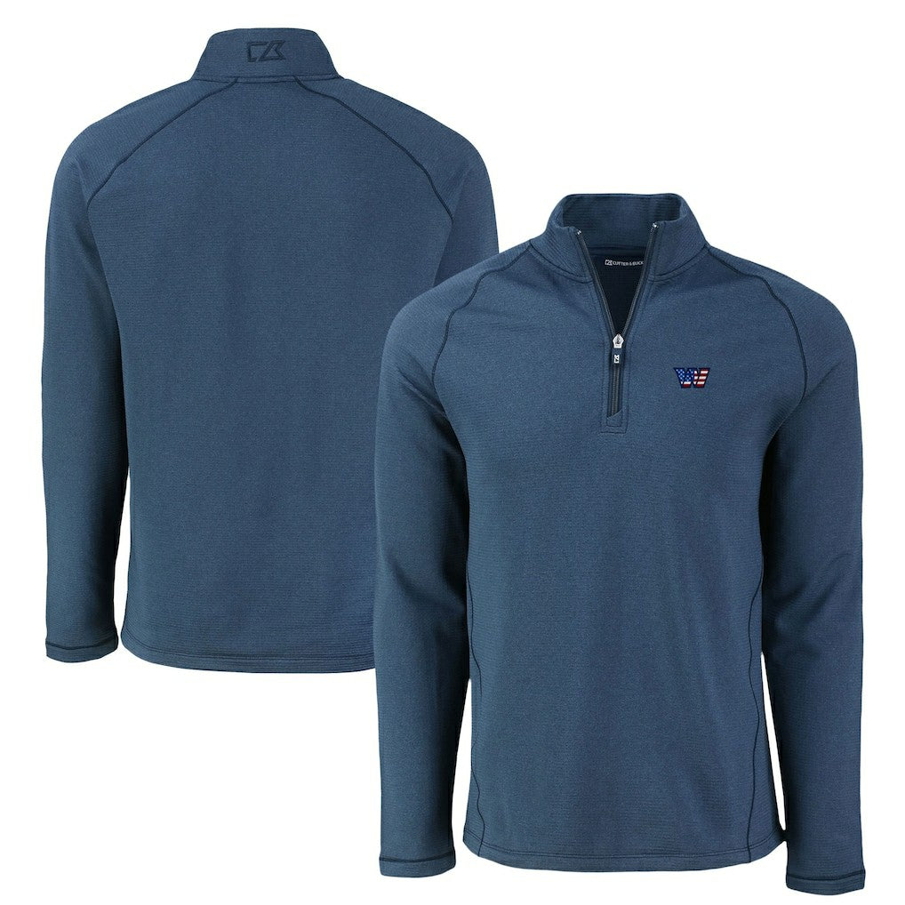 NFL Washington Commanders Cutter & Buck Peshastin Eco Fleece Tri-Blend Raglan Recycled Quarter-Zip Jacket
