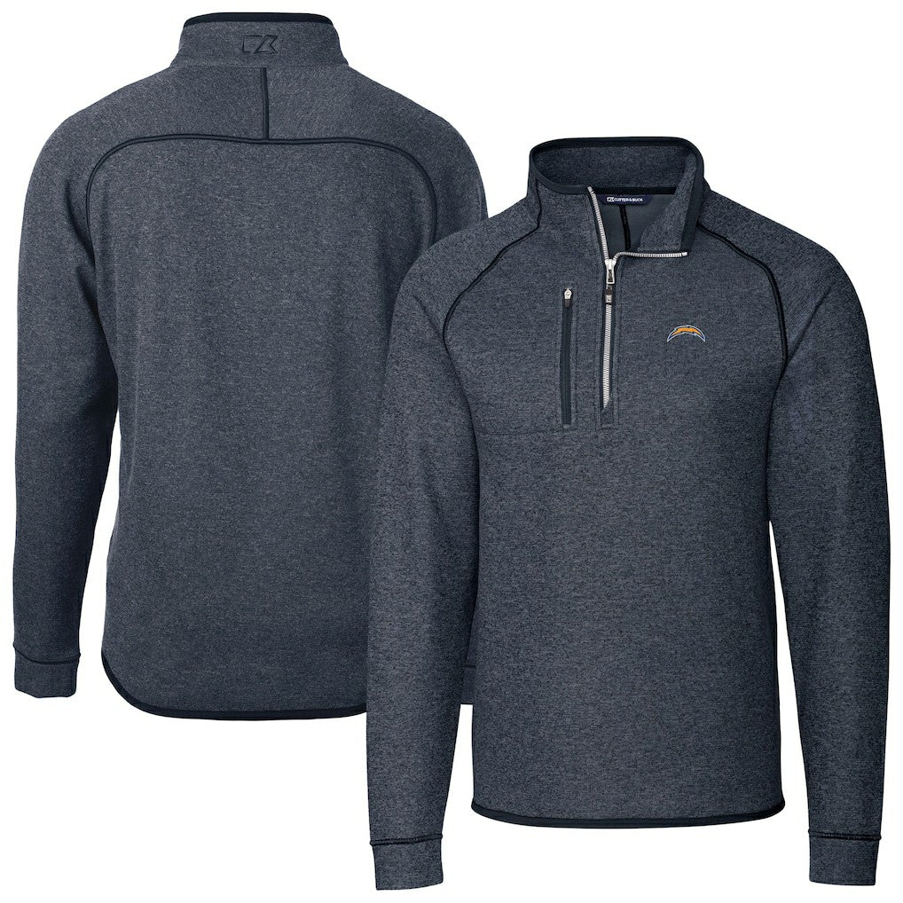 NFL Los Angeles Chargers Cutter & Buck Big & Tall Mainsail Sweater-Knit Raglan Half-Zip Jacket