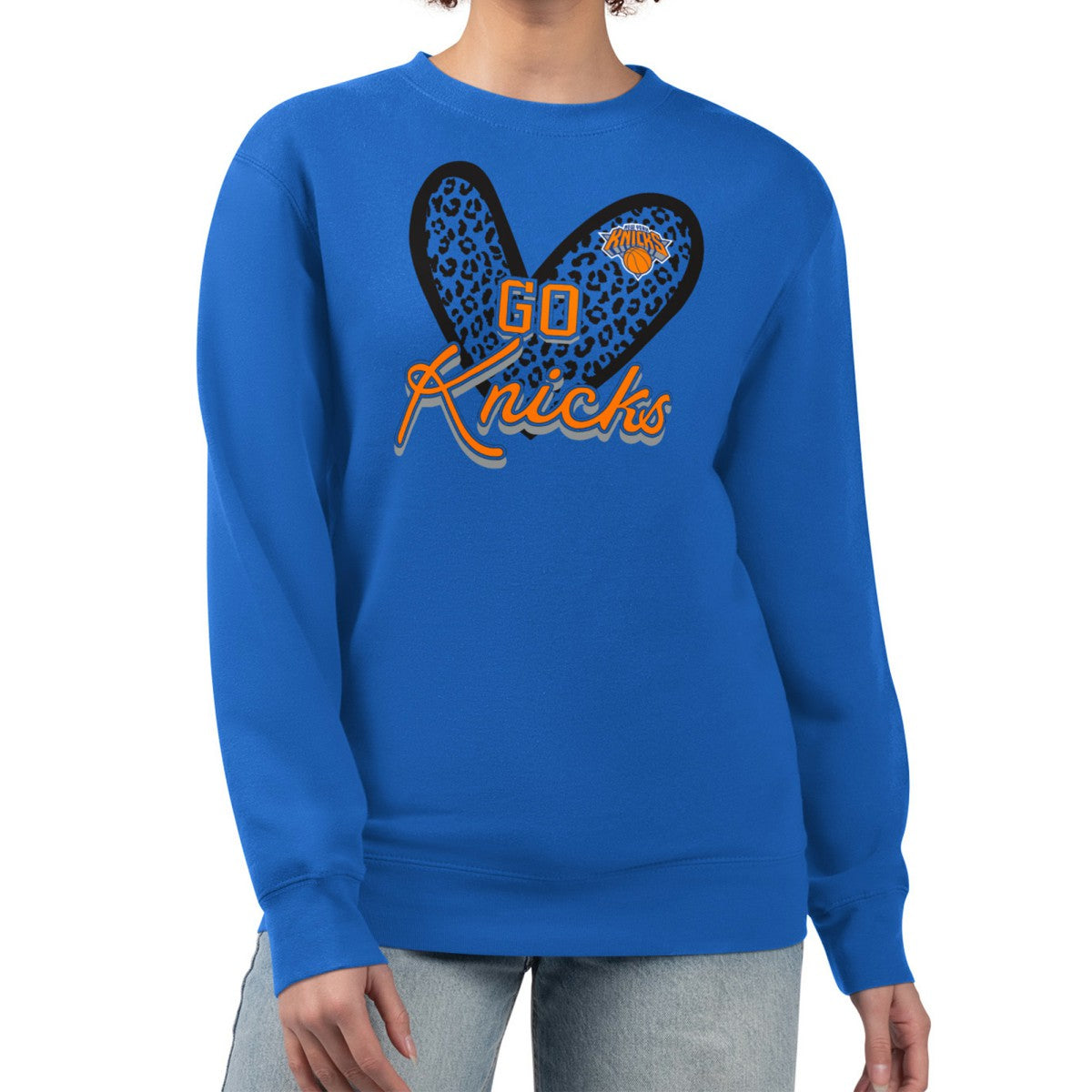 New York Knicks G-III 4Her by Carl Banks Women's Leopard Heart Fleece Pullover Sweatshirt - Royal shop