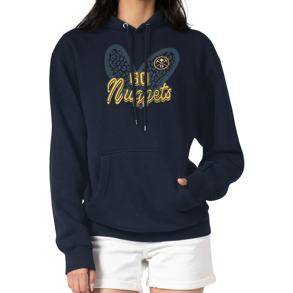 Denver Nuggets G-III 4Her by Carl Banks Women's Leopard Heart Graphic Fleece Pullover Hoodie sale - Navy on sale