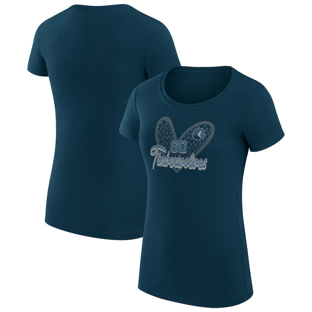 Minnesota Timberwolves G-III 4Her by Carl Banks Women's Super-Slim Fit Lightweight Leopard Heart T-Shirt - Navy online