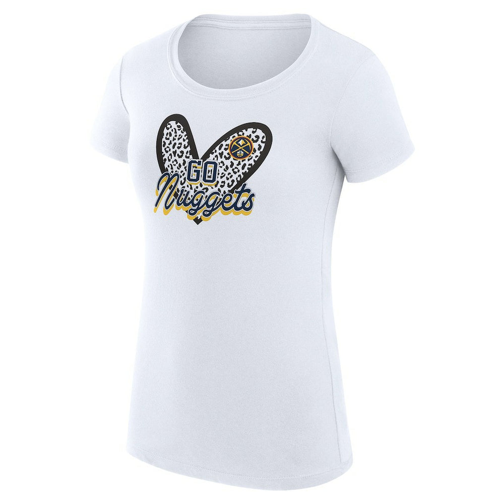 Denver Nuggets G-III 4Her by Carl Banks Women's Super-Slim Fit Lightweight Leopard Heart T-Shirt sale - White discount