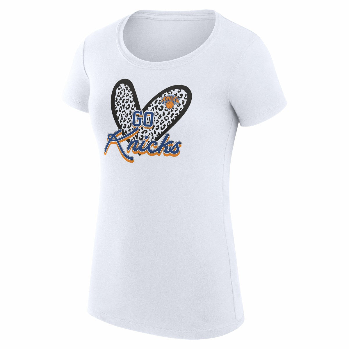 New York Knicks G-III 4Her by Carl Banks Women's Super-Slim Fit Lightweight Leopard Heart T-Shirt - White on sale
