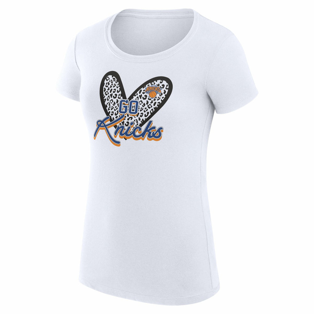 New York Knicks G-III 4Her by Carl Banks Women's Super-Slim Fit Lightweight Leopard Heart T-Shirt - White on sale
