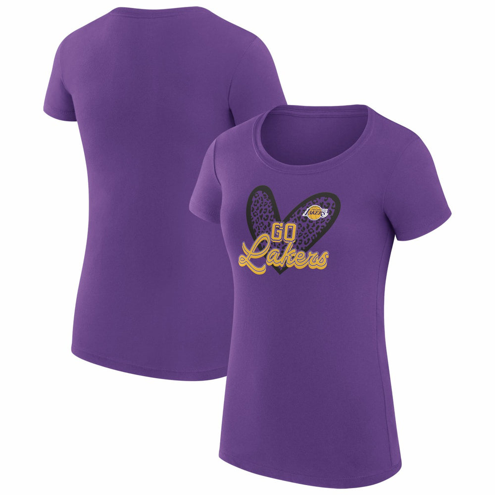 Los Angeles Lakers G-III 4Her by Carl Banks Women's Super-Slim Fit Lightweight Leopard Heart T-Shirt - Purple on sale
