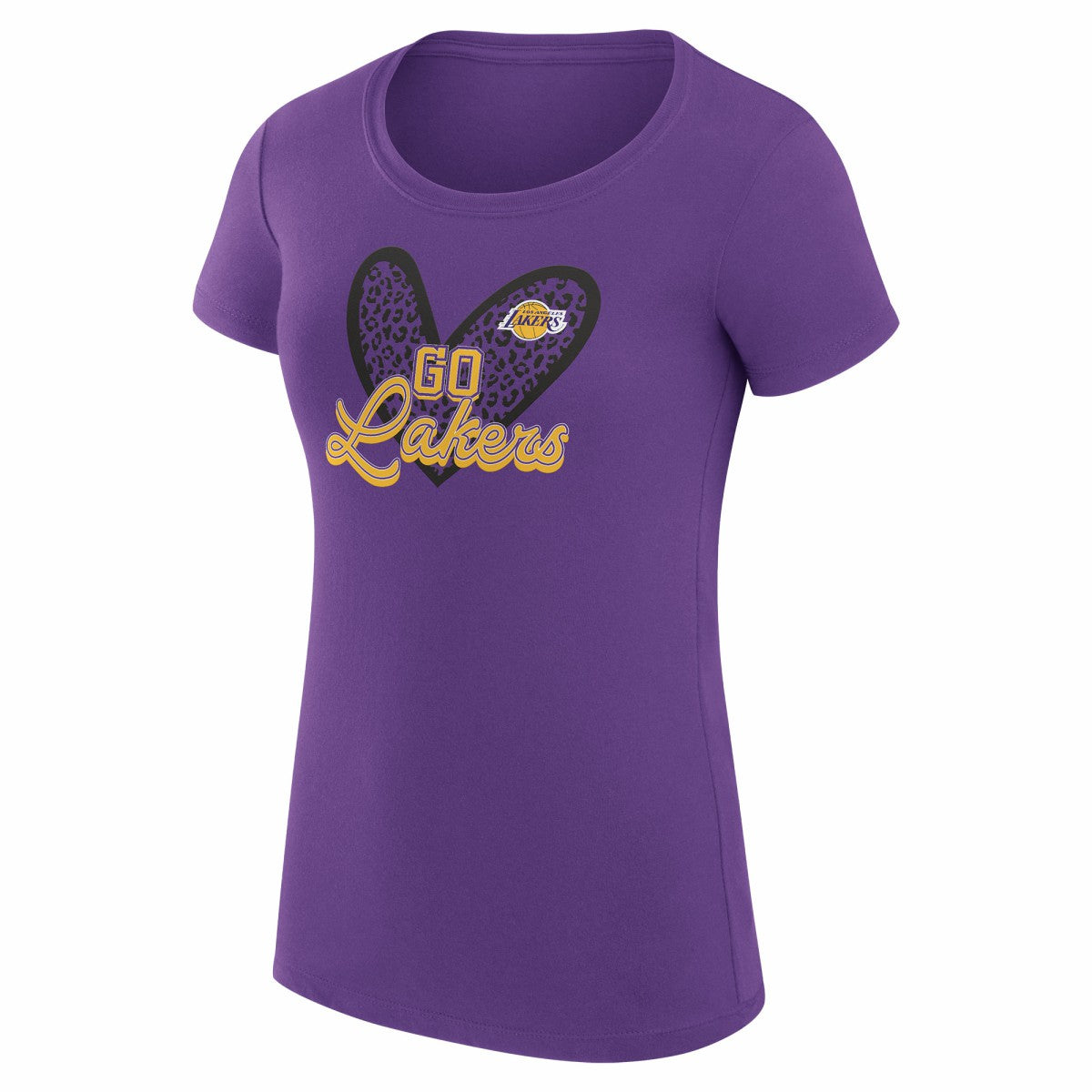 Los Angeles Lakers G-III 4Her by Carl Banks Women's Super-Slim Fit Lightweight Leopard Heart T-Shirt - Purple on sale