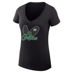 Boston Celtics G-III 4Her by Carl Banks Women's Super-Slim Fit Lightweight Leopard Heart V-Neck T-Shirt - Black cheap