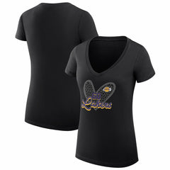 Los Angeles Lakers G-III 4Her by Carl Banks Women's Super-Slim Fit Lightweight Leopard Heart V-Neck T-Shirt - Black sale