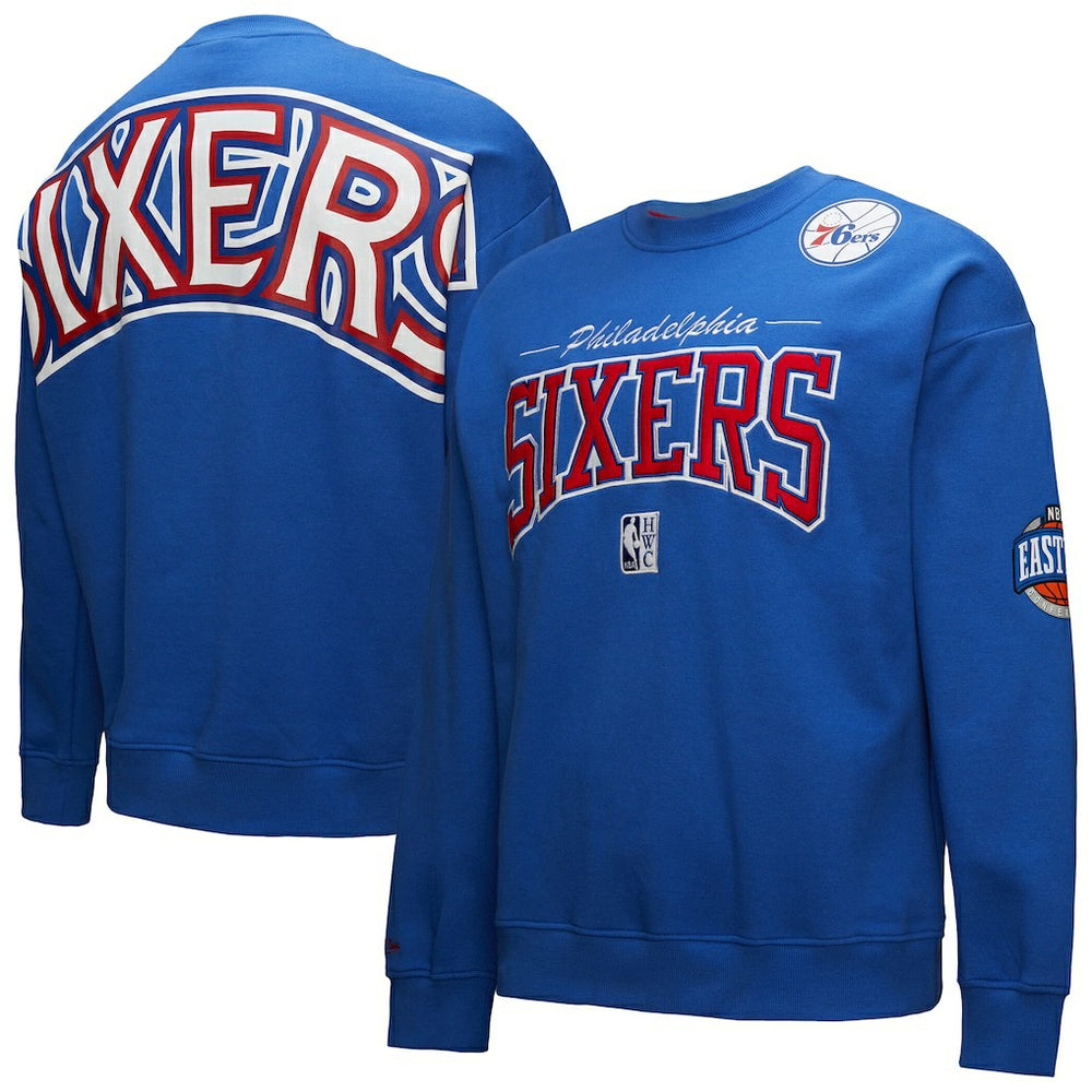 Philadelphia 76ers Hardwood Classics There & Back 2.0 Vintage Pullover Sweatshirt - Royal | Mitchell & Ness shop