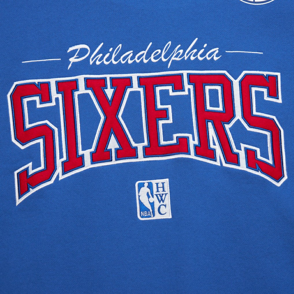 Philadelphia 76ers Hardwood Classics There & Back 2.0 Vintage Pullover Sweatshirt - Royal | Mitchell & Ness shop