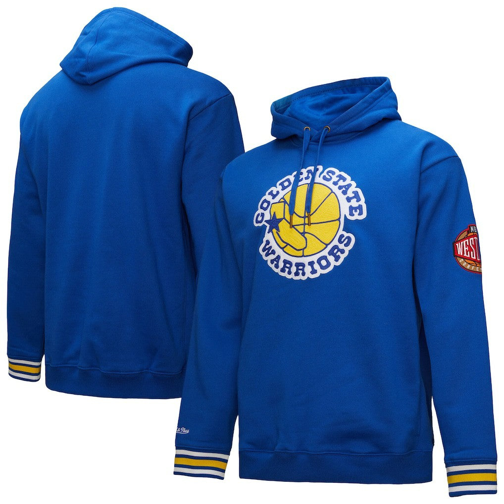 Golden State Warriors Chainstitch Applique Vintage Heavyweight Pullover Hoodie sale - Royal | Mitchell & Ness cheap