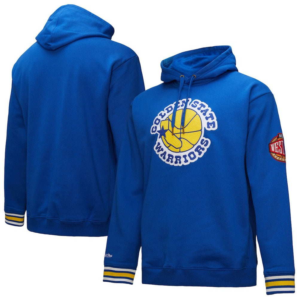 Golden State Warriors Chainstitch Applique Vintage Heavyweight Pullover Hoodie sale - Royal | Mitchell & Ness cheap