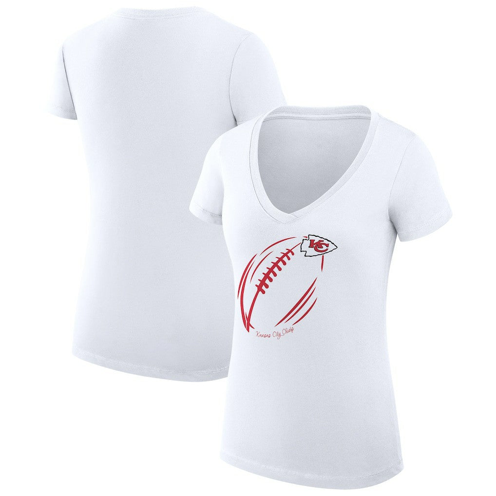 NFL Kansas City Chiefs G-III 4Her by Carl Banks Women's Super-Slim Fit Lightweight Subtle Football V-Neck T-Shirt